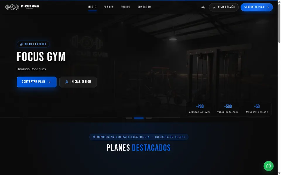 Página de inicio de Focus Gym