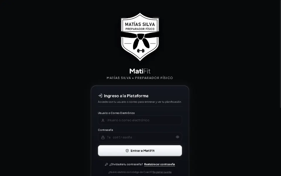 Pantalla de ingreso de la app MatiFit
